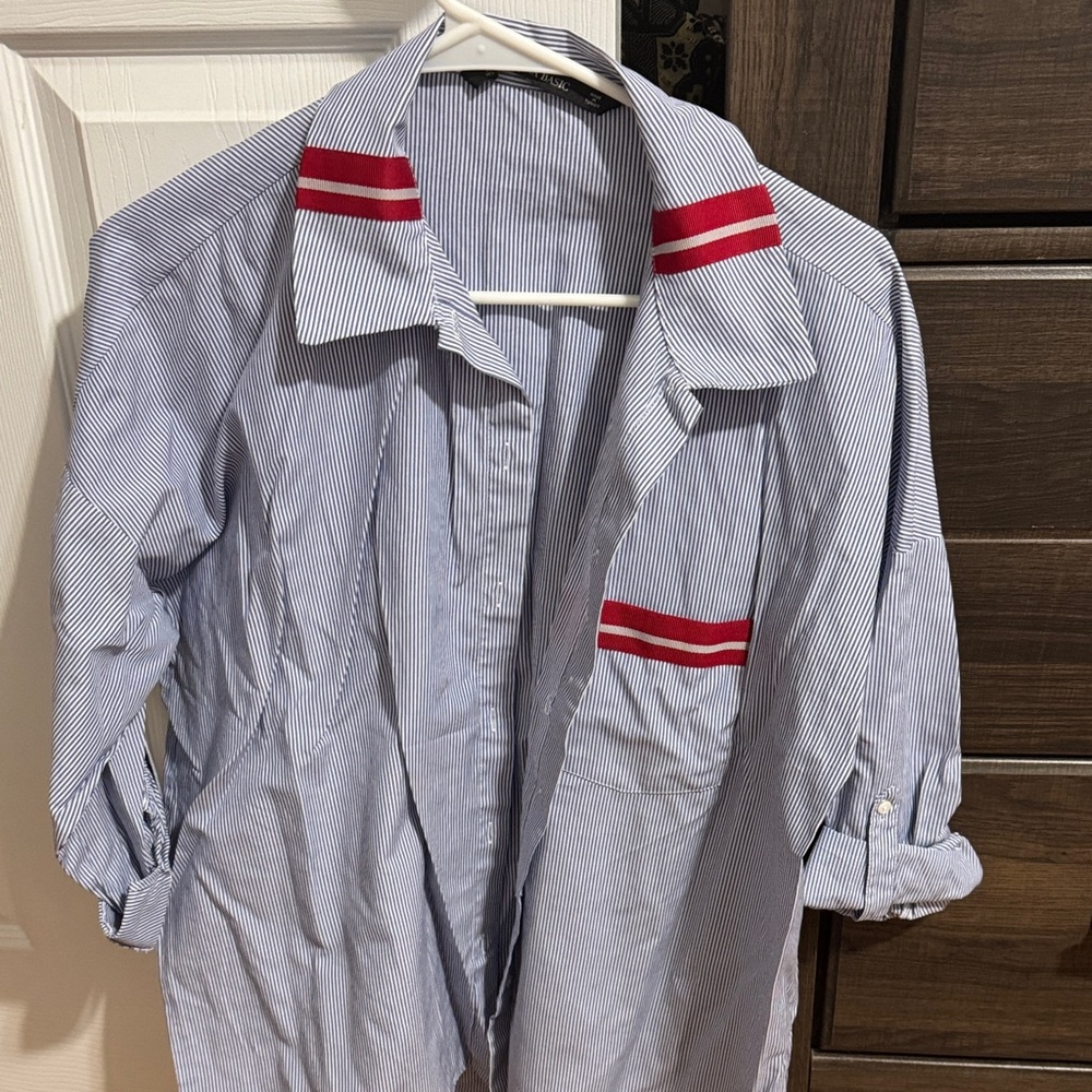 Striped Shirt with Red Accents Zara shirt size medium